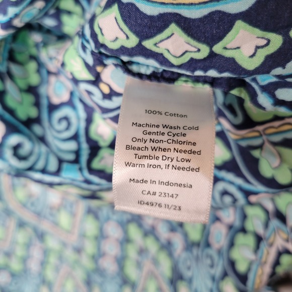 Talbots Shirt Womens Size XL Green Blue Paisley Classic Cotton Button Up L/S Top - Picture 10 of 10